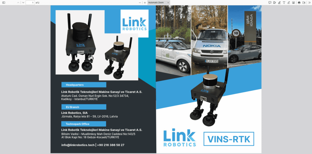 - RobotsInc.com Company banner for Link Robotics featuring product photos, logos, and a blue-and-white layout with sections for Headquarters, EU Branch, and Technopark Office information.