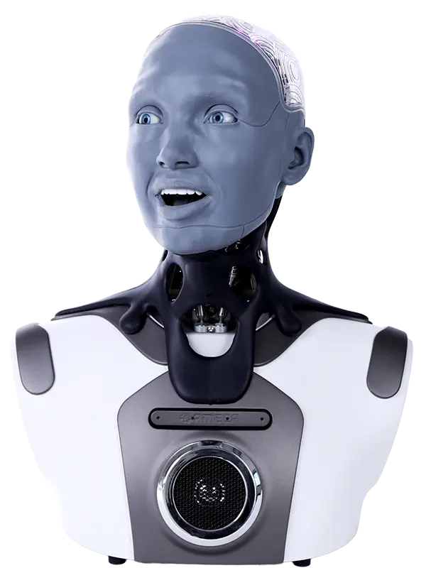 Ameca Desktop Humanoid Robot Joyful Expression Engineered Arts min