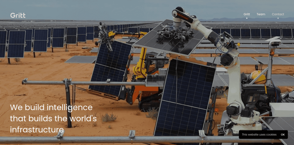 - RobotsInc.com Robotic arm assembling solar panels at a large desert solar farm.
